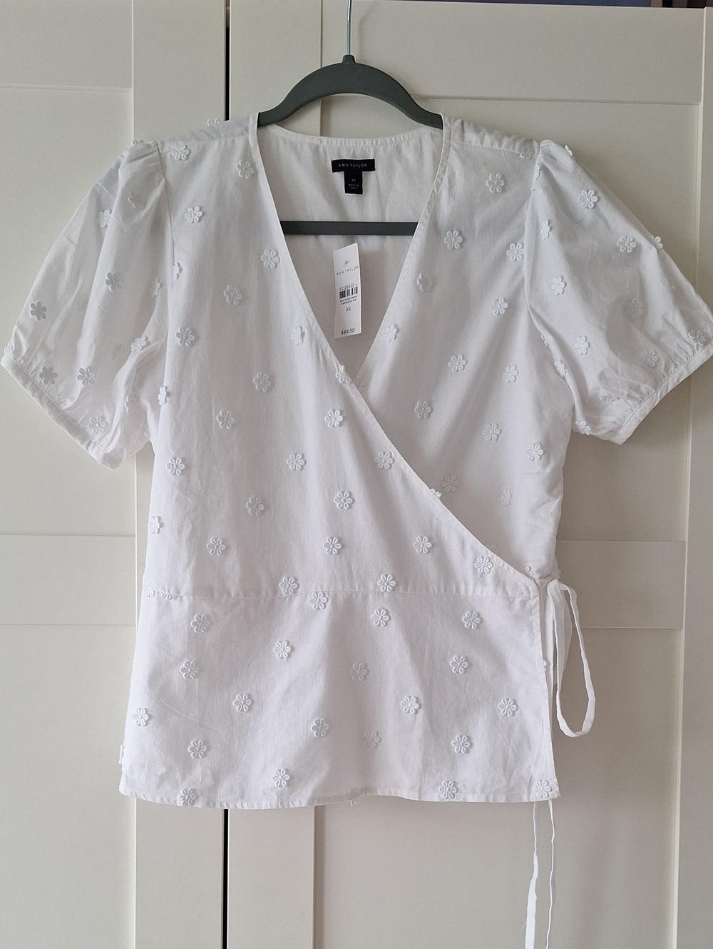 Ann Taylor White Floral Eyelet Wrap Blouse